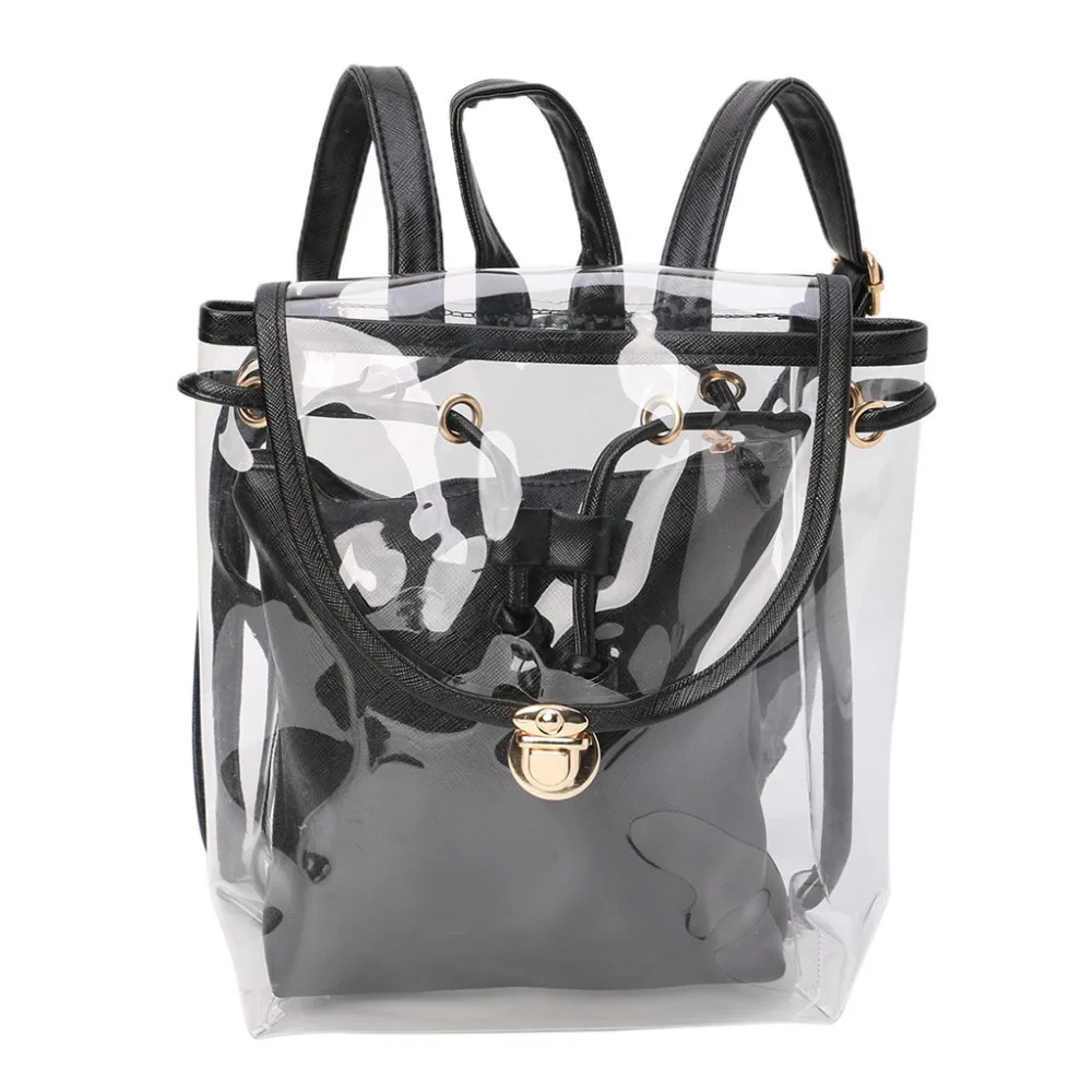 Женский 2 в 1 прозрачный рюкзак с затягивающим шнуром прозрачный дорожный пляжный рюкзак сумка