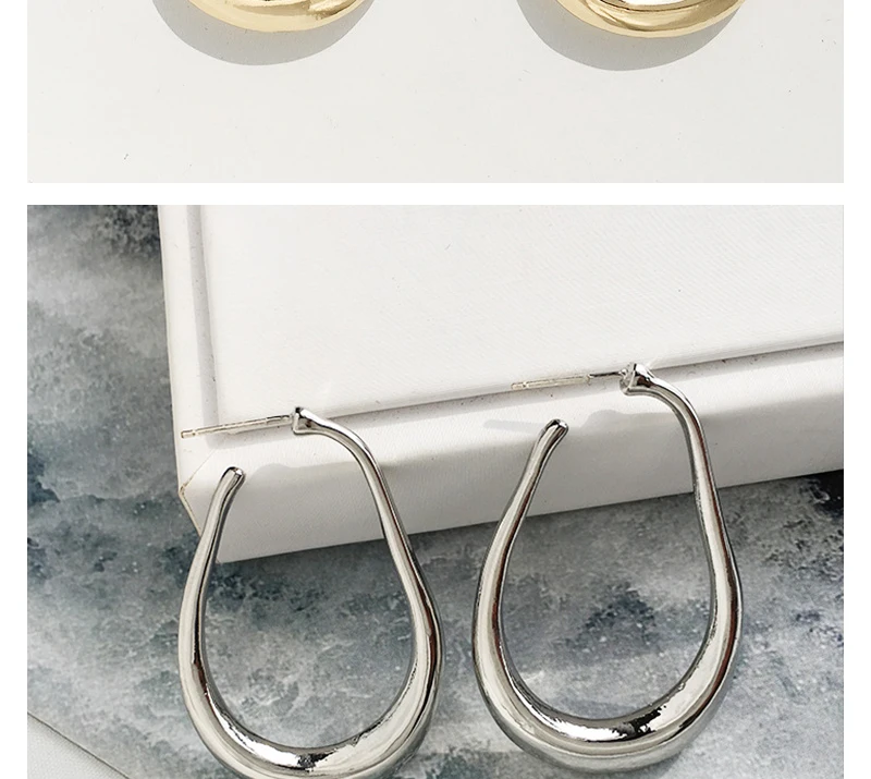SRCOI Popular Gold Punk Rock Minimalist Geometric Alloy U-shaped Hoop Earrings Ladies Fashion Party Gift Huggie Loop Accessories