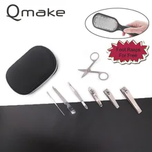 Qmake High Quality Textured 8 PCS/SET Manicure Tool Set Portable Pedicure Sets With Foot Rasps Stainless Steel Nail Clipper Kit