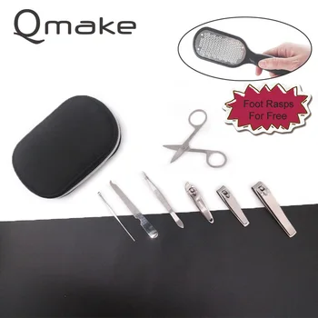 

Qmake High Quality Textured 8 PCS/SET Manicure Tool Set Portable Pedicure Sets With Foot Rasps Stainless Steel Nail Clipper Kit