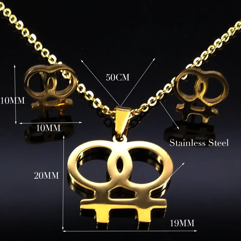 

2019 New LGBT Lesbian Stainless Steel Jewelry Sets for Women Gold Color Earrings Necklace Set Jewellery joyeria 178386