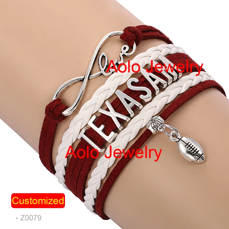 

TEXAS AM FOOTBALL Infinity Bracelet BURGUNDY/WHITE Make Your Own Design Free Shipping