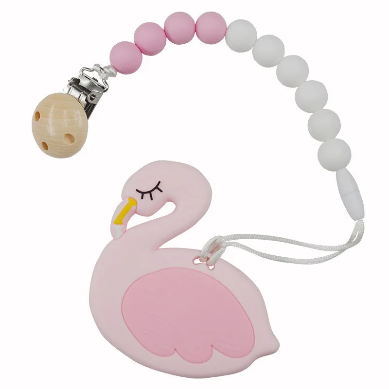 

Baby Cartoon Flamingo Silicone Teethers Baby Hand Ring Necklace Pendant Chewable Teether Baby Toddler Nursing Teething Toys Gift