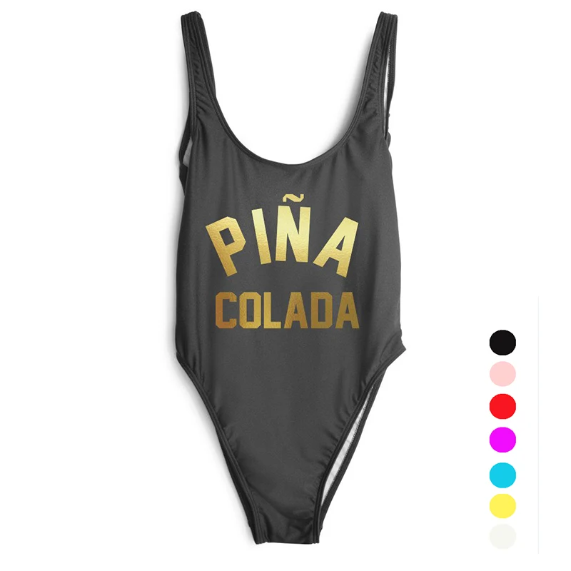 PINDA COLADA слитный купальник с буквенным принтом, женский купальник, бикини, монокини, черный, белый, боди, купальный костюм, пляжная одежда