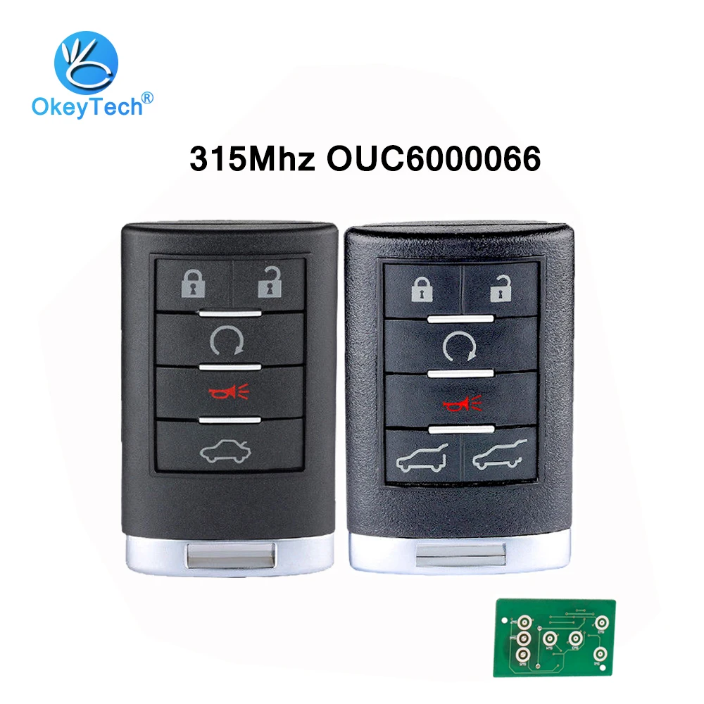 

OkeyTech 5/6 Button 315Mhz FCC OUC6000066 Keyless Entry Auto Car Remote Smart Card Key for Cadillac Escalade ESV EXT 2007-2014
