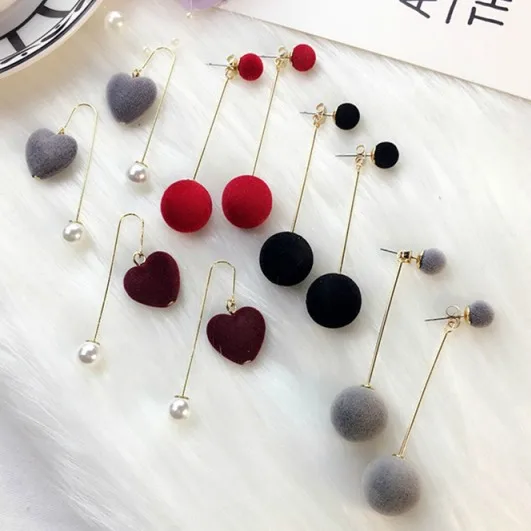

B189 South Korea Autumn Autumn Winter New Baiqi big ball ball ball dual use geometry multi-color ear nail dangle earrings