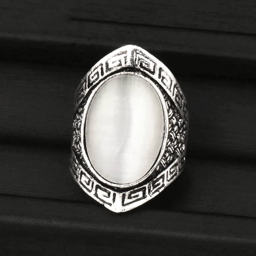 SINLEERY Винтаж белый Опаловый камень в форме овала большие свадебные кольца Античные Серебро Цвет узор кольца для Для женщин Модные украшения JZ602 SSH