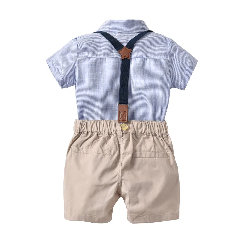 Летние комплекты одежды для мальчиков в джентльменском стиле Новые Стильные топы с короткими рукавами и бантиком, штаны детский комплект одежды для малышей Одежда для маленьких детей