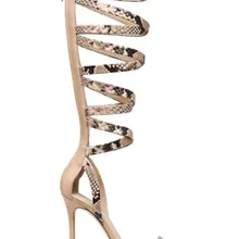 Летние женские сапоги до колена модная обувь с открытым носком сапоги из змеиной кожи кожа с принтами вечерние женщины вырезает пинетки ботинки на шнуровке