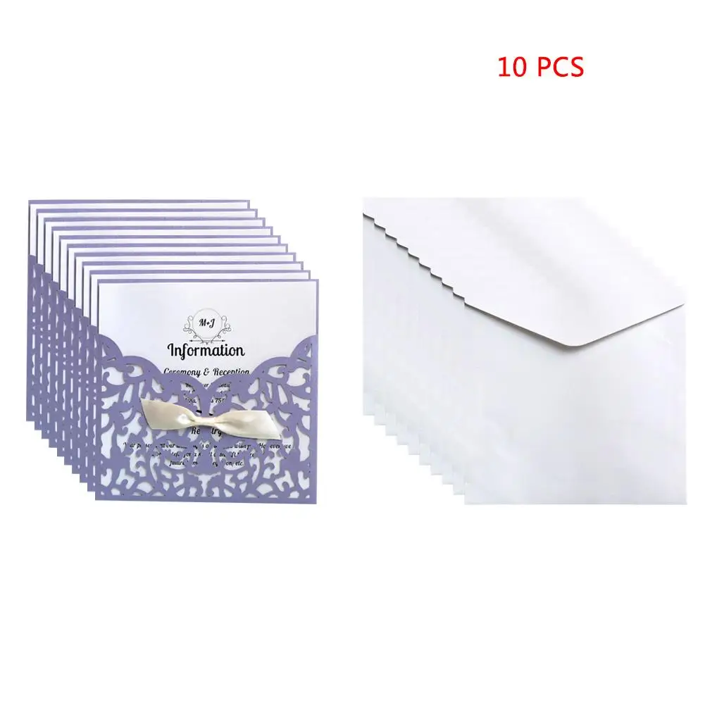  10Pcs Laser Cut Flower Bowknot Wedding Invitations Cards Lace Pocket Greeting Card Wedding Party Su - 32914369858