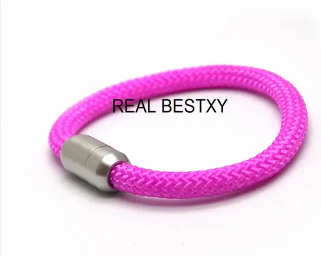 pink rope no logo Настоящее BESTXY нержавеющей магнитный браслет со стальными элементами нейлоновой веревкой браслеты 6 мм нейлоновой веревкой браслеты для женские с магнитом застежка канатные браслеты - Окраска металла: pink rope no logo