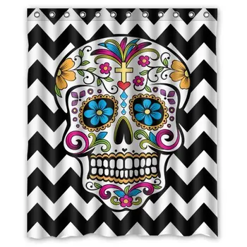 

Custom Waterproof Bathroom Chevron Sugar Skull Shower Curtain Polyester Fabric Shower Curtain Size 60 X 72