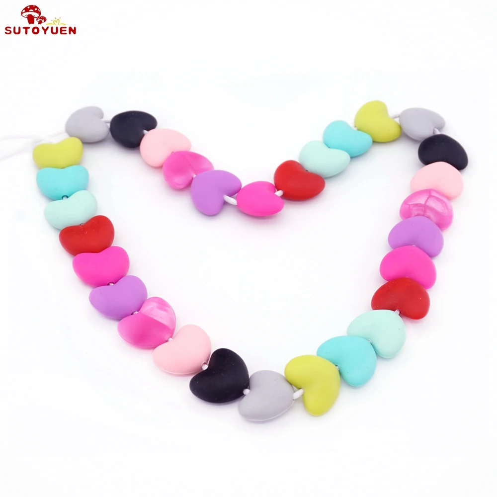 

Sutoyuen BPA Free 10pc Silicone Beads Heart Shape DIY Teething Jewelry Toy Safe Soothe Pacifier Chain Baby Teether Beads