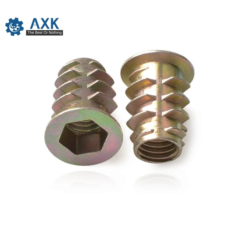 50Pcs M4 M5 M6 M8 Zinc Alloy Thread For Wood Insert Nut Flanged Hex Drive Head Furniture Nuts Inner six angle screws