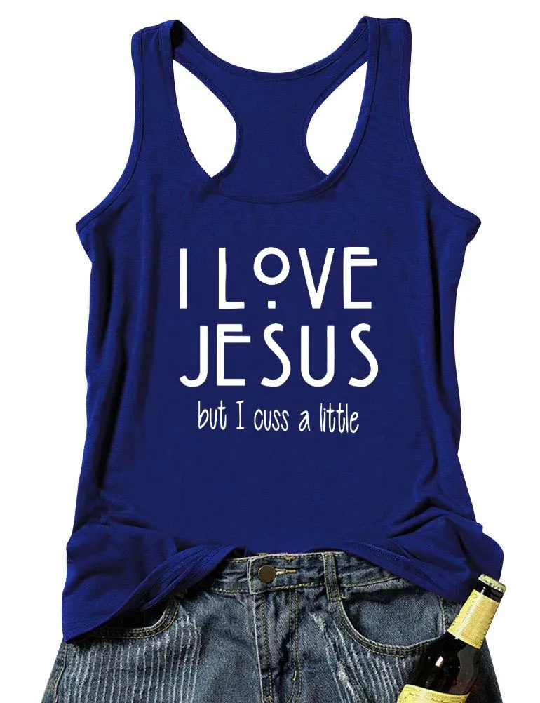 

Vest I LOVE JESUS BUT CUSS A LITTLE New Arrival Graphic Summer Funny Women's Tank Tops Religious Faith Christian Tanks