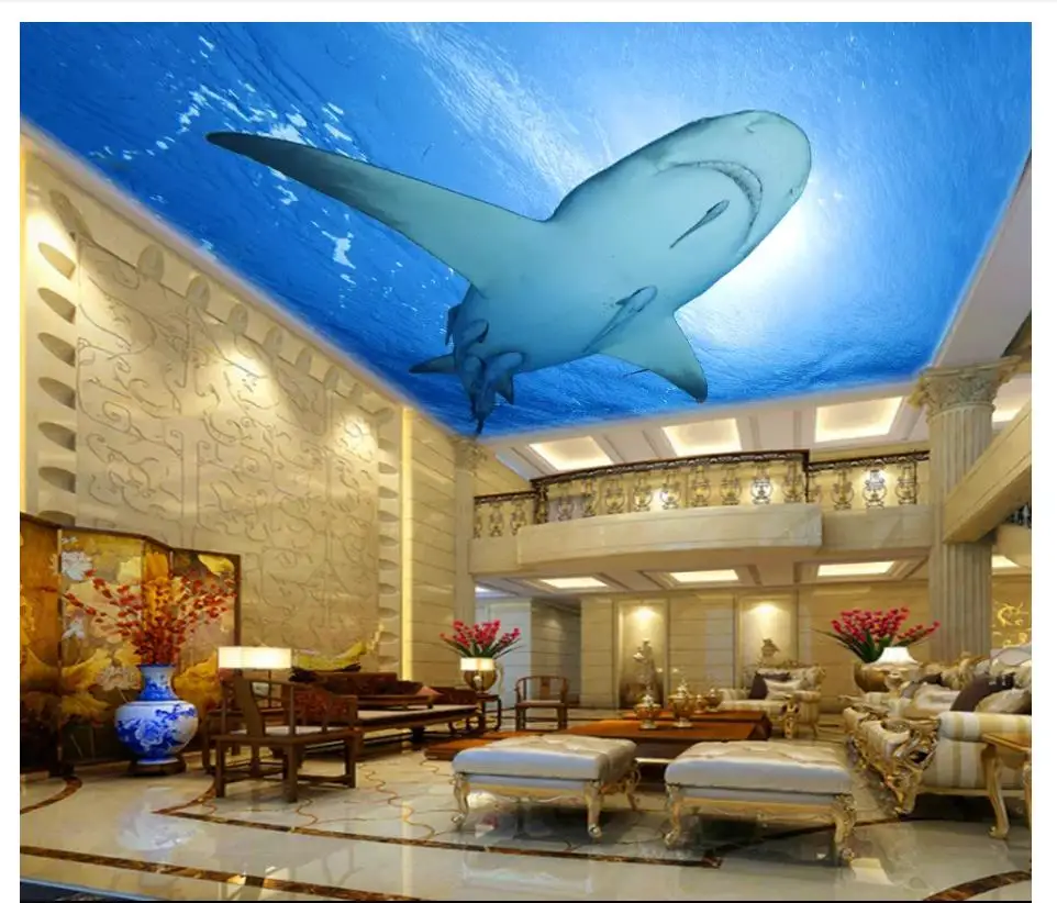 

Custom photo wallpaper 3d ceiling murals wallpaper Underwater world shark zenith ceiling mural background wall papers home decor