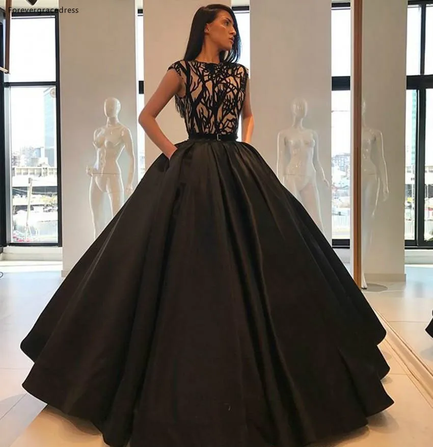 

2019 Cheap Black Long Evening Dress Jewel Neck Formal Princess Sweet 16 Ages Girls Prom Party Pageant Gown Plus Size