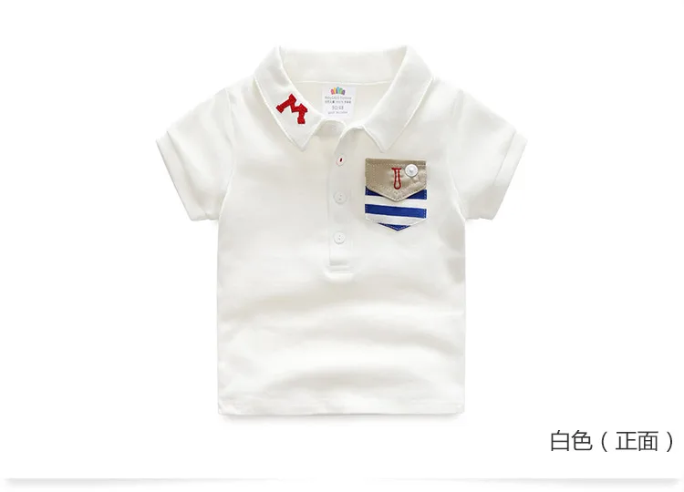 2018 Baby Children Clothing Casual Cotton Short Sleeve Turn-Down Collar Gray White Solid Color Pocket Kids Little Boys T Shirts (9)