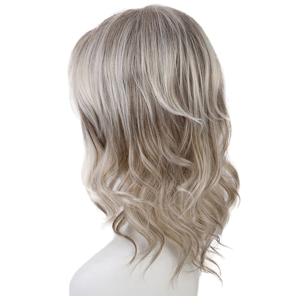 

Cosplay Synthetic Wig Heat Resistant Fiber Full Wig with Bangs Long Layered Curly Wavy Wig 15inch