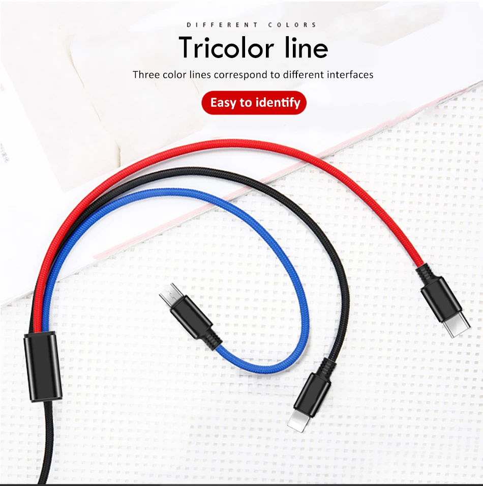 Universal 3 in 1 Lighting Charge Cable For iPhone 7 8 6 6s Plus X Micro USB Type-C For Xiaomi Samsung Long Charging Cables 1 (3)