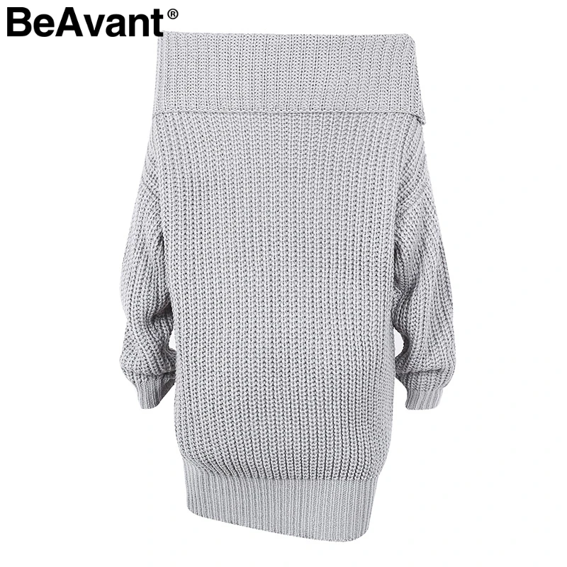 BeAvant Tricot с открытыми плечами зимнее свободное платье женское вязаное платье-свитер большого размера осеннее Новое Повседневное платье-пуловер