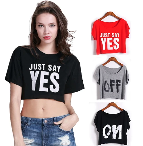 <+> Лето 12 стилей Женщины Sexy письмо печати майка тройник Топ с коротким рукавом Crop Tops обрезанные ✔