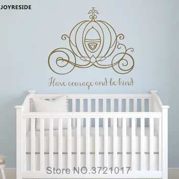 

JOYRESIDE Wall Decal Vinyl Sticker Decor Cinderella Carriage Have Courage And Be Kind Girls Room Nursery Princess Mural XY053