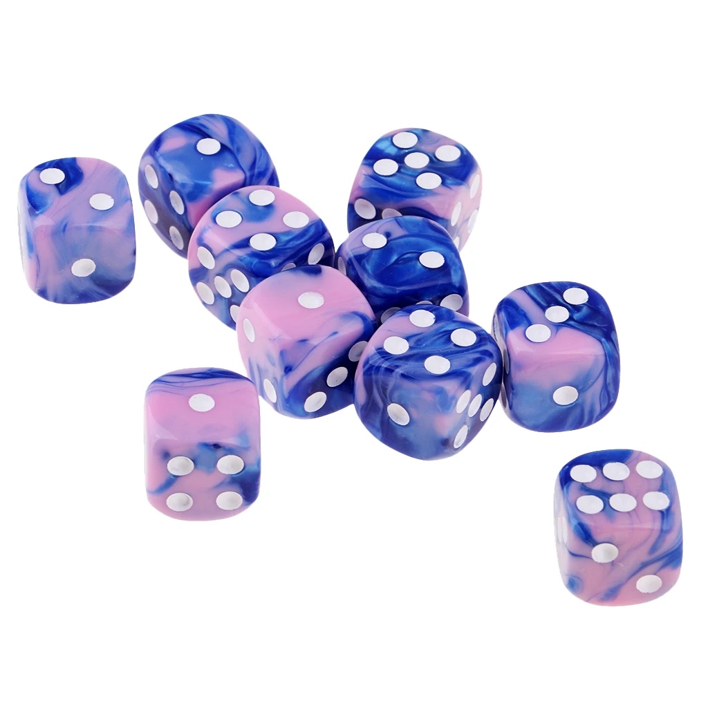 MagiDeal 10pcs 6-Sided Dice Set Bright Colors 16 mm Dice Game Multi-Sided Dice for Board Games Casino Gifts Teaching