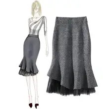 Женская одежда в европейском и американском стиле новая зимняя Шерстяная трикотажная Расклешенная юбка из пряжи