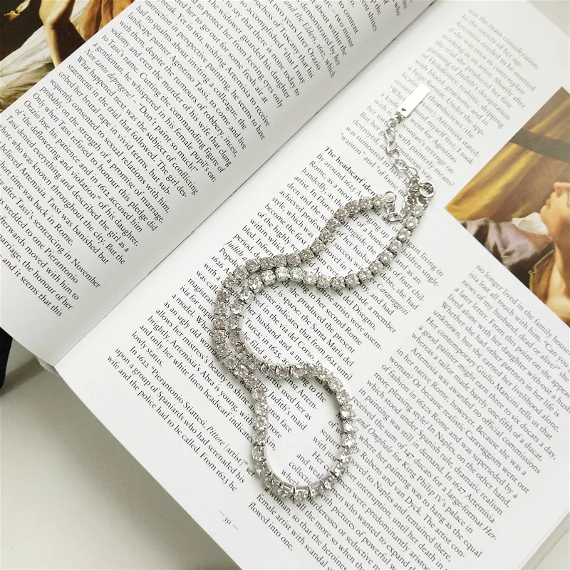 925 пробы Серебряное ювелирное ожерелье блестящая Роскошная цепочка кубический цирконий модное Чокер короткое ожерелье для женщин