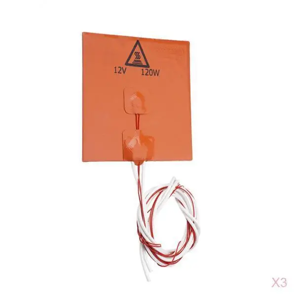 3x 12V 120*120mm 120W Rubber Silicone Heating Pad For 3D Printer Heated Bed 