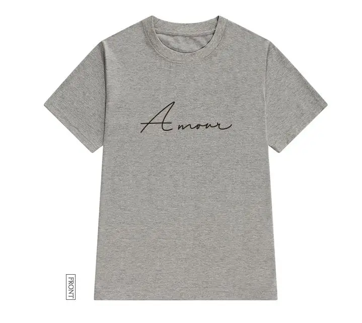 Amour/женская футболка с буквенным принтом, хлопковая Повседневная забавная футболка для девушек, топ, хипстер, Tumblr ins, Прямая поставка, NA-27 - Цвет: Серый
