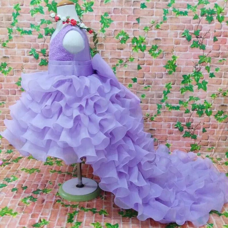 Flower Girl Trailing Wedding Dresses 2-13T Children Tutu Mermaid Dress V-Neck Big Bow Princess Long Clothing girls dress,princess costume,kids clothes