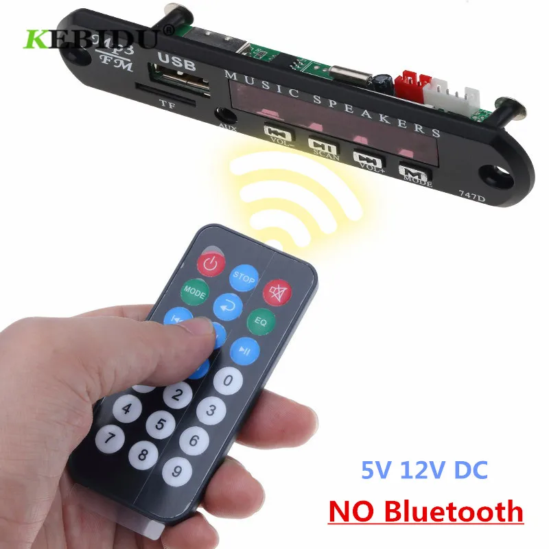

Kebidu 5V 12V DC TF FM Radio Audio MP3 Player AUX 3.5MM MP3 Module Decoder Board USB Power Supply For Car Remote Music Speaker