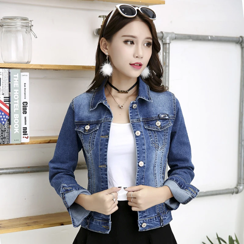 Blue Jean Jackets Women Slim Washed Long Sleeve Denim Jacket Autumn BF