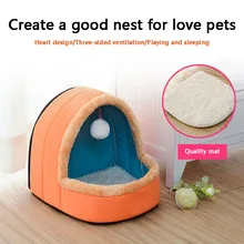 Новая кровать для собак, кошек, щенков, домик с игрушечным шариком, теплая мягкая подушка для питомцев, собачий питомник, кошачий замок