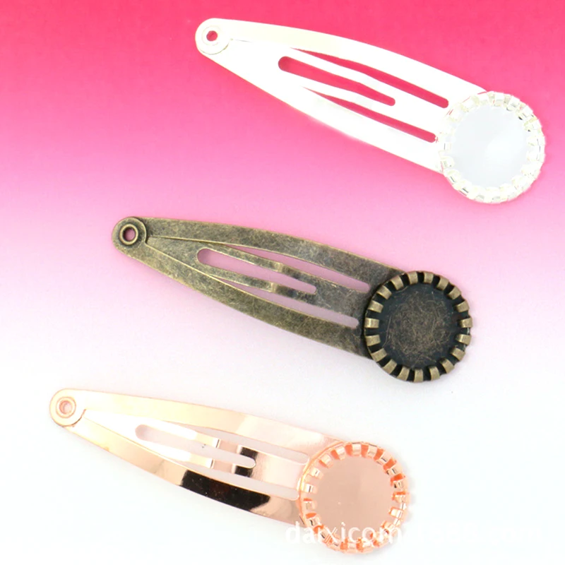 

10pcs 12mm Newly Design Hair Clips Wholesale Antique Bronze Crimping Cameo Bezel Setting Cabochons Tray Hair Pins Blank