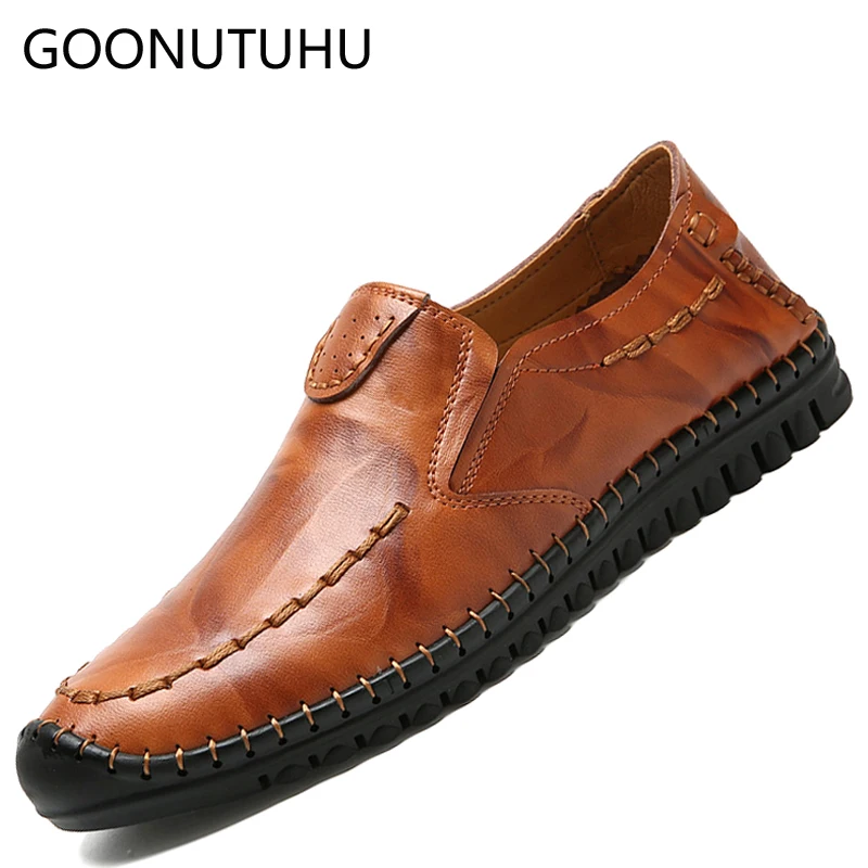 

Fashion leather shoes men 2019 new spring summer handmade breathable shoe man slip on loafers male light platform shoes for men