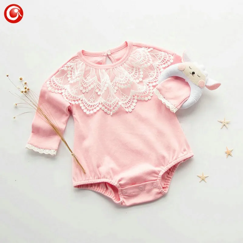 2016 Casual Pink Baby Bodysuit With Lace Princess Newborn Girls Cotton Long Sleeve Body Clothes Infant Underwear For Christmas (6)