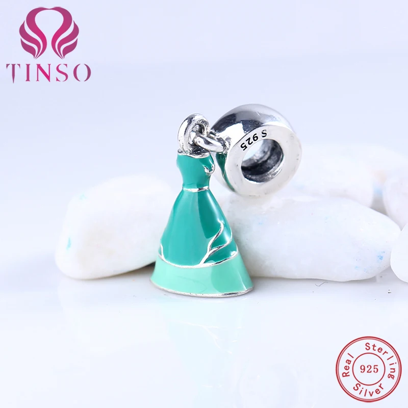 

Authentic 100% 925 Sterling Silver Enamel Green Dress Pendant Beads Fit Pandora Charms Original Bracelet for Jewelry Making