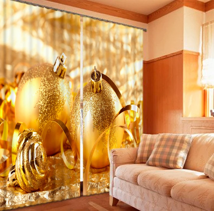 

Gold Christmas balls photo print curtains
