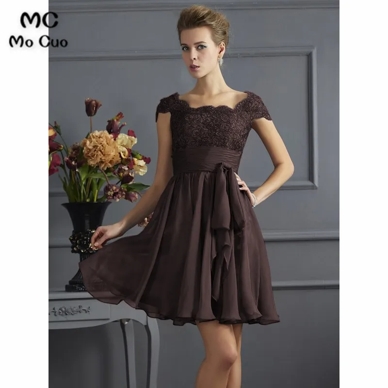A-Line Scoop Lace Short Chiffon Bridesmaid Dresses5345