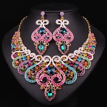 Moda Nupcial Joyería de la Boda Collar Pendiente Para la Fiesta de Las Novias Accesorios Chapado En Oro Cristal de Zafiro Mujeres Decoración
