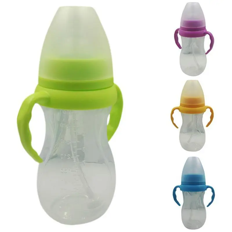 

New Neonatal Lovely Pacifier Bottle Solid Bottle With Dust Cover Infant Anti-flatulence Baby Bottle Size 240ml J2