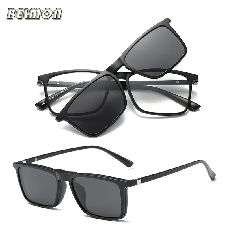 Belmon Spectacle Frame Men Women With Polarized Clip On Sunglasses ...