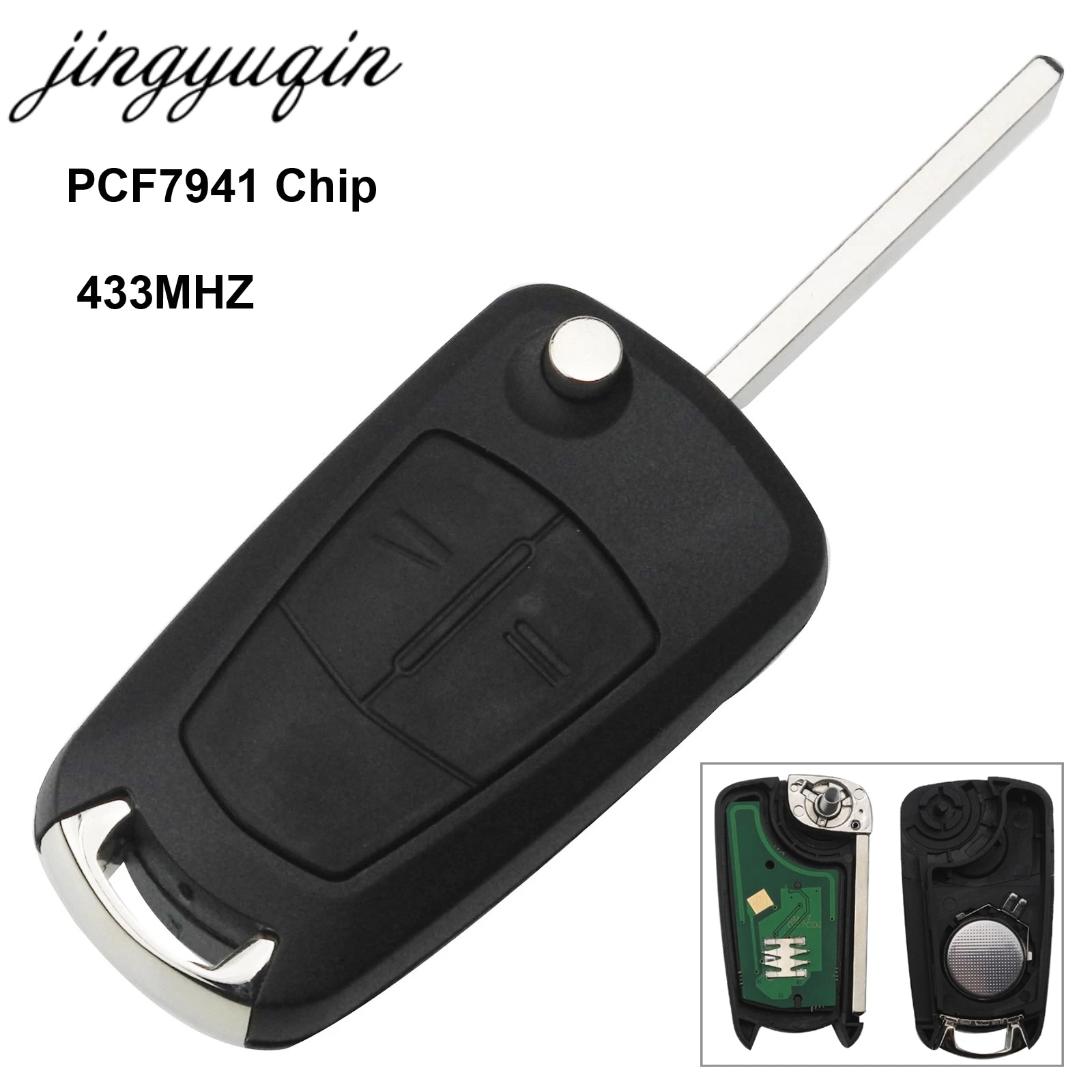 

jingyuqin Remote Key Fob 2 Button 433Mhz PCF7941 for Vauxhall Opel Astra H 2004-2009 Zafira B 2005-2013 Car Flip Key Control
