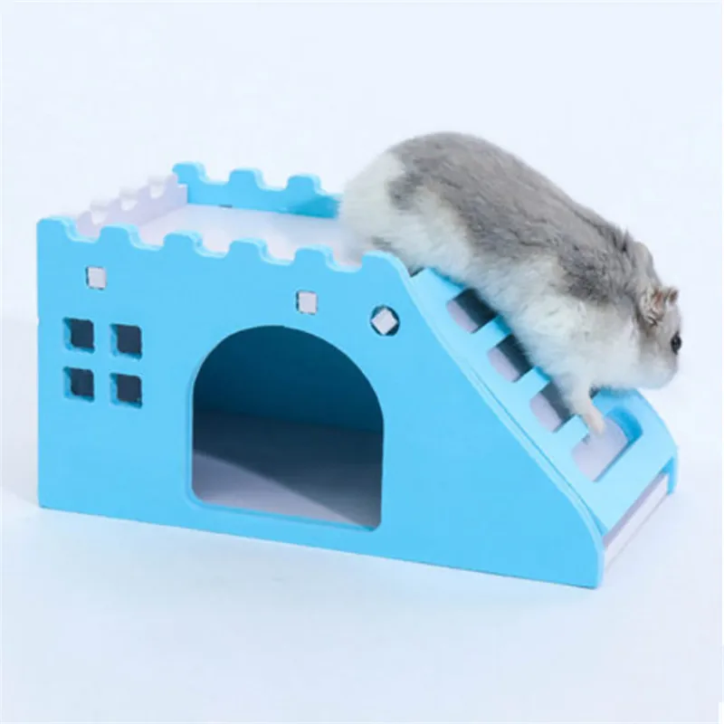 

AHUAPET Small Animal Bed Hamster Castle Guinea Pig Home Cages For Hamsters Small Pet Home 2Storey Villa Chinchilla Accessories E