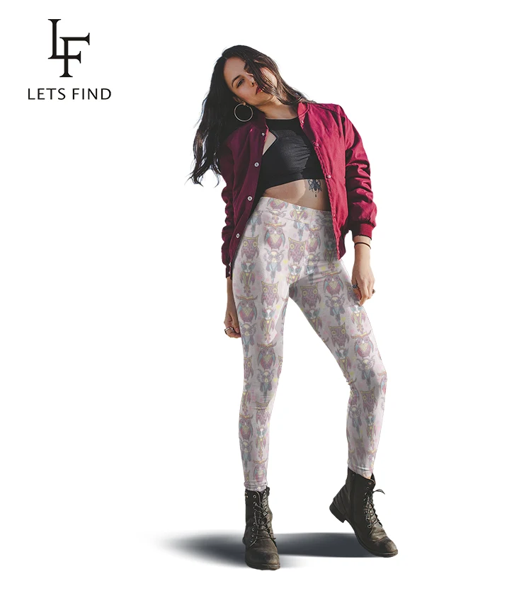 fleece lined leggings LETSFIND 2019 Hot Sales Women High Waist Elastic Leggings Animals Cartoon Owl Printing Plus Size Trousers Movement Leggings tiktok leggings amazon Leggings