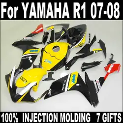 Кузов комплект для Yamaha впрыска YZFR1 2007 2008 желтый черный мотоцикл обтекатели комплект YZFR1 07 08 BC15