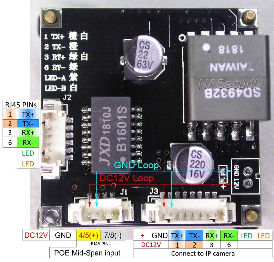 POE сплиттер питания через Ethernet Регулятор модуль Плата вход DC48V/выход DC12V 2A конец-Span+ Средний Span сплиттер IEEE802.3af